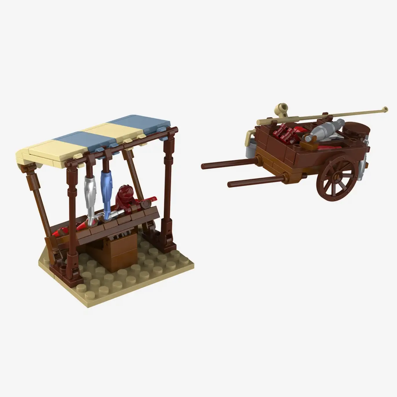 Fischer mit Karren und Stand