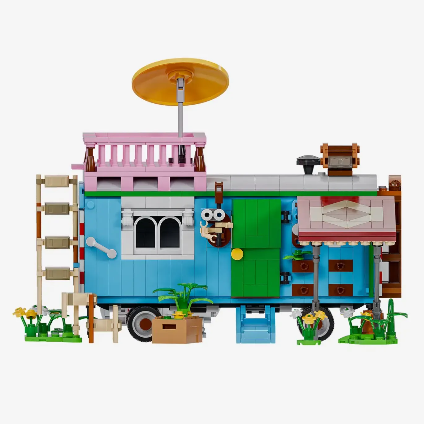 Großer blauer 80er-Jahre-Bauwagen